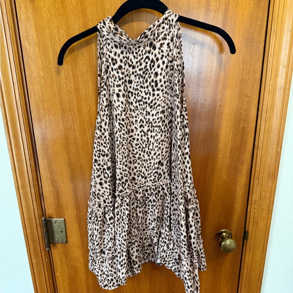 Leopard Print Sleeveless Ruffle Tank